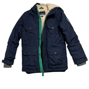 Land’s End Expedition Down Waterproof Winter Parka Boys L 14-15 Navy blue green